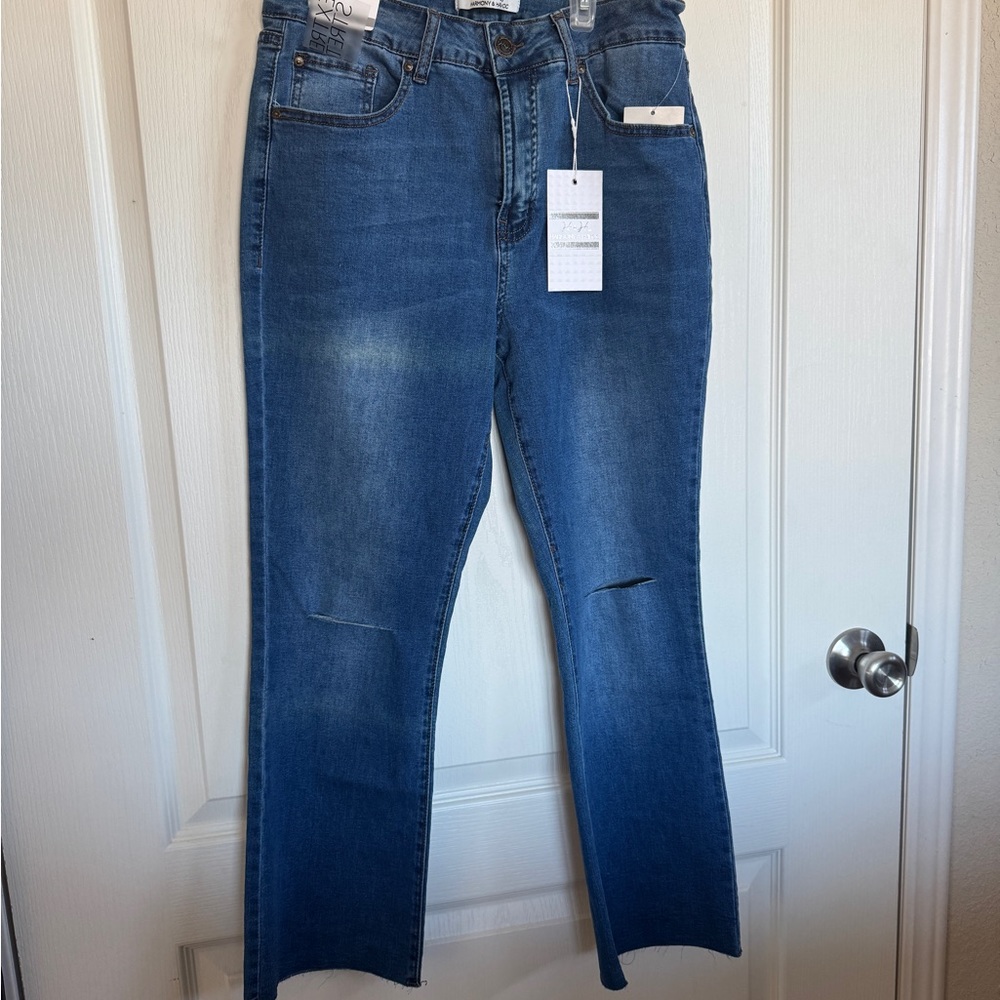 Classic Blue Straight Leg Jeans with High Waist